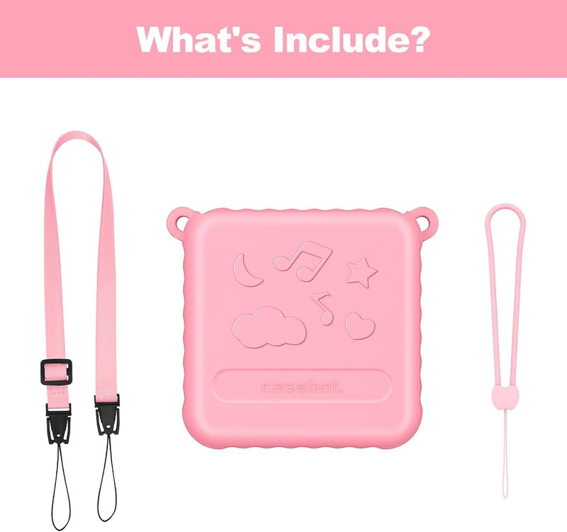 CaseBot Fintie Silicone Sleeve Case for Yoto Mini Player (2024 Edition), Anti-Slip Protective Skin Cover for Kids Audio Speaker with Wrist Lanyard and Shoulder Strap, for Boys & Girls, Pink - Image 3
